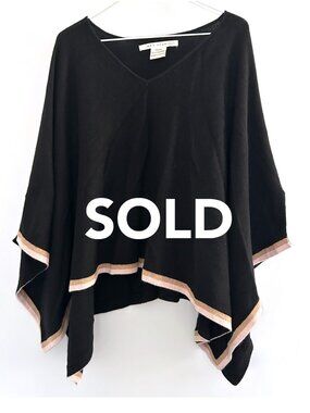 Max Studio 100% Cashmere Black Poncho One Size Luxe Soft Minimalist Cozy Chic